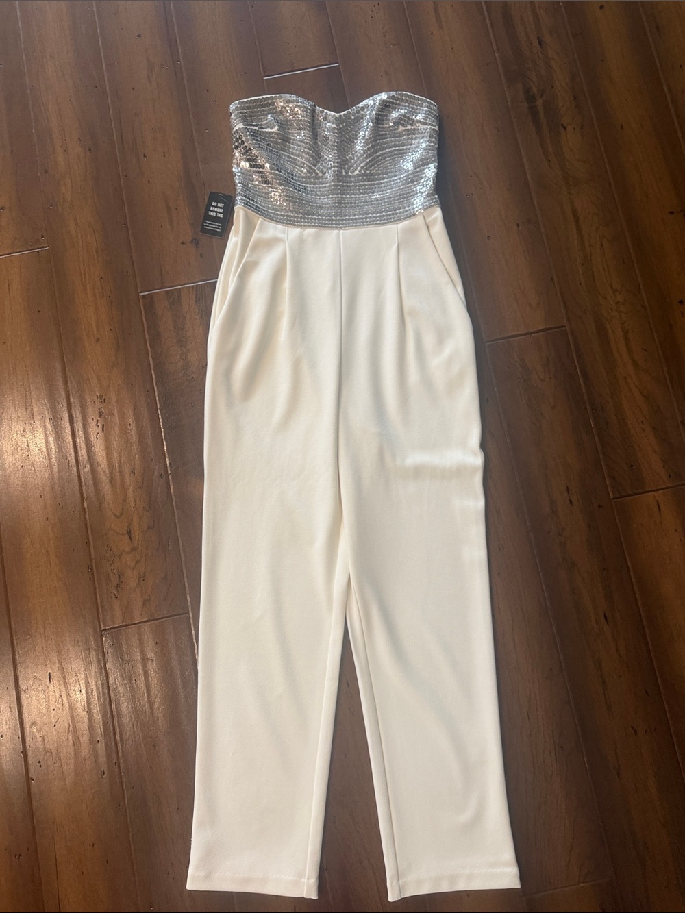 Strapless Sequin Bustier Cream Jumpsuit